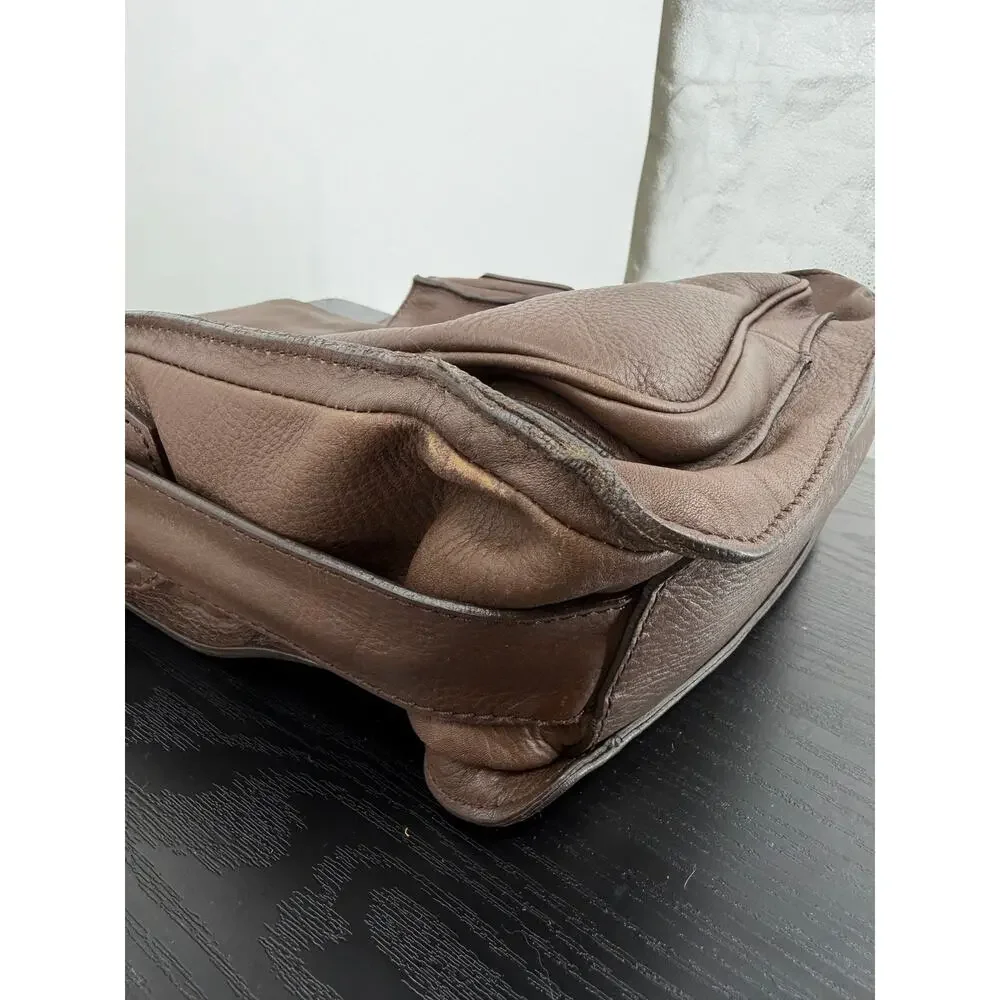 Burberry Men Brown Pebbled Leather Messenger Bag Crossbody Nova Check Lined Flap